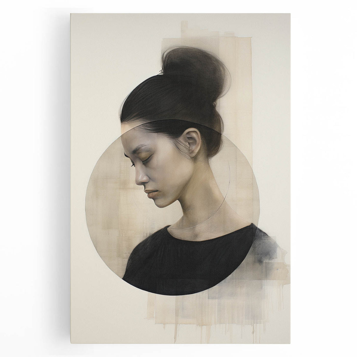 Elegant Dining Room Art Prints - Black & Beige Modern Portrait