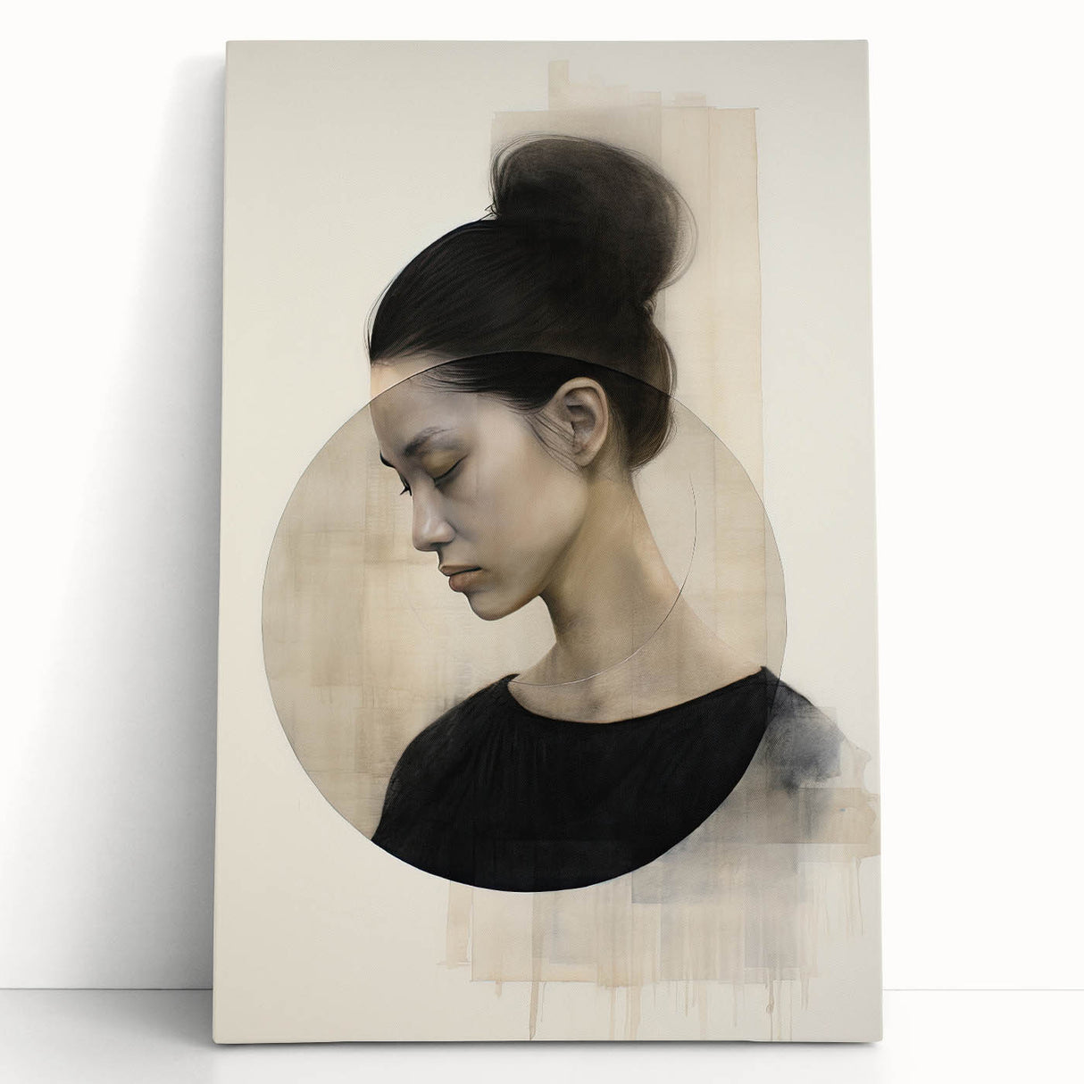 Elegant Dining Room Art Prints - Black & Beige Modern Portrait