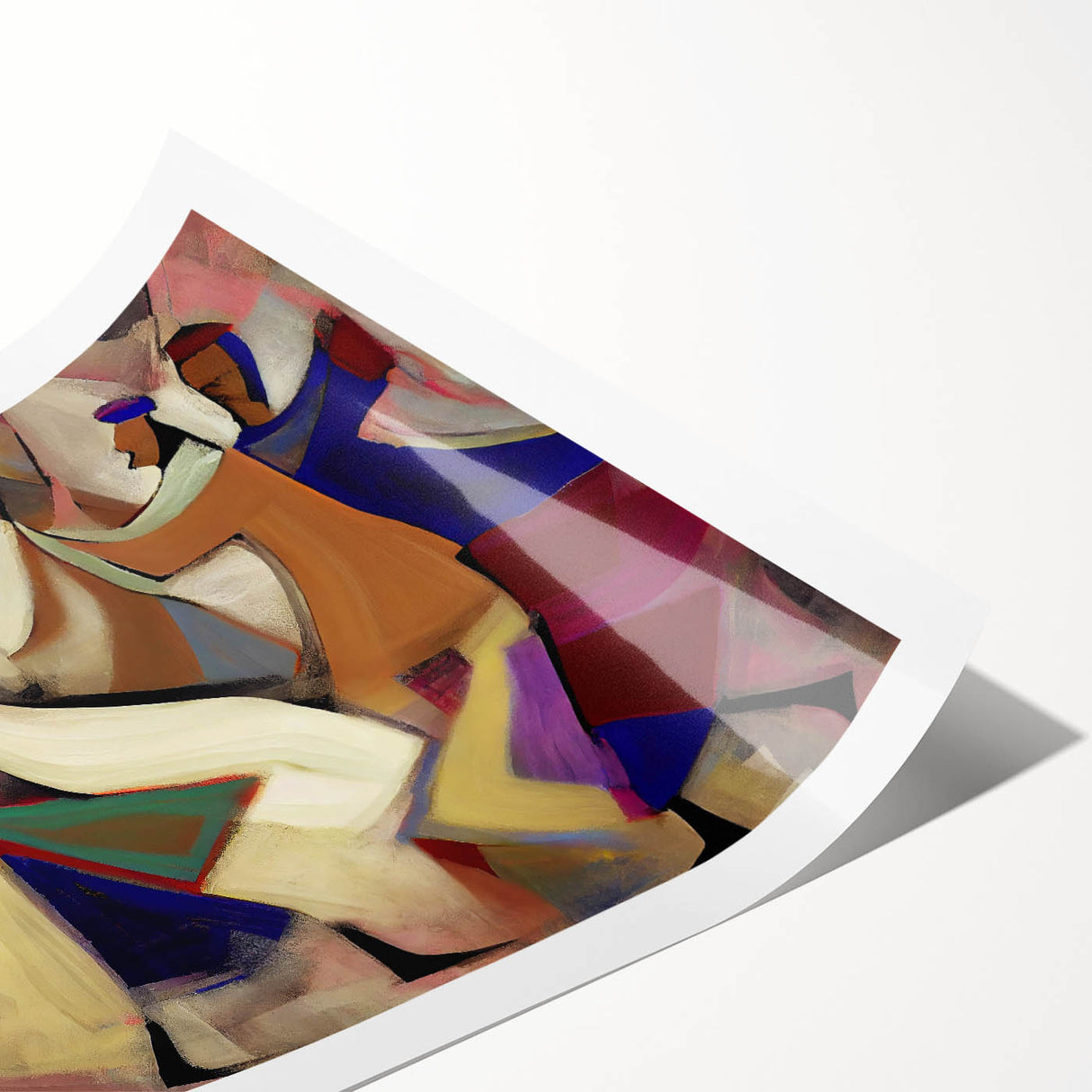 Abstract figurative wall art print showcasing vibrant colors and fluid shapes, rolled and ready for display; perfect for modern decor enthusiasts.