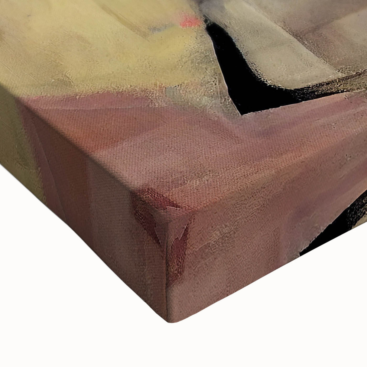 Close-up of abstract figurative wall art on stretched canvas, showcasing vibrant colors and dynamic shapes, perfect for modern home decor and artistic expression.