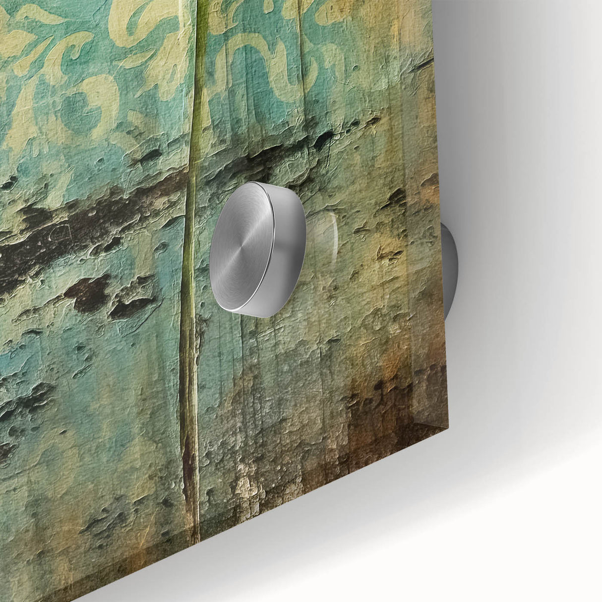 Close-up of abstract floral wall art design on acrylic glass, showcasing vibrant colors and intricate details, perfect for modern home decor.