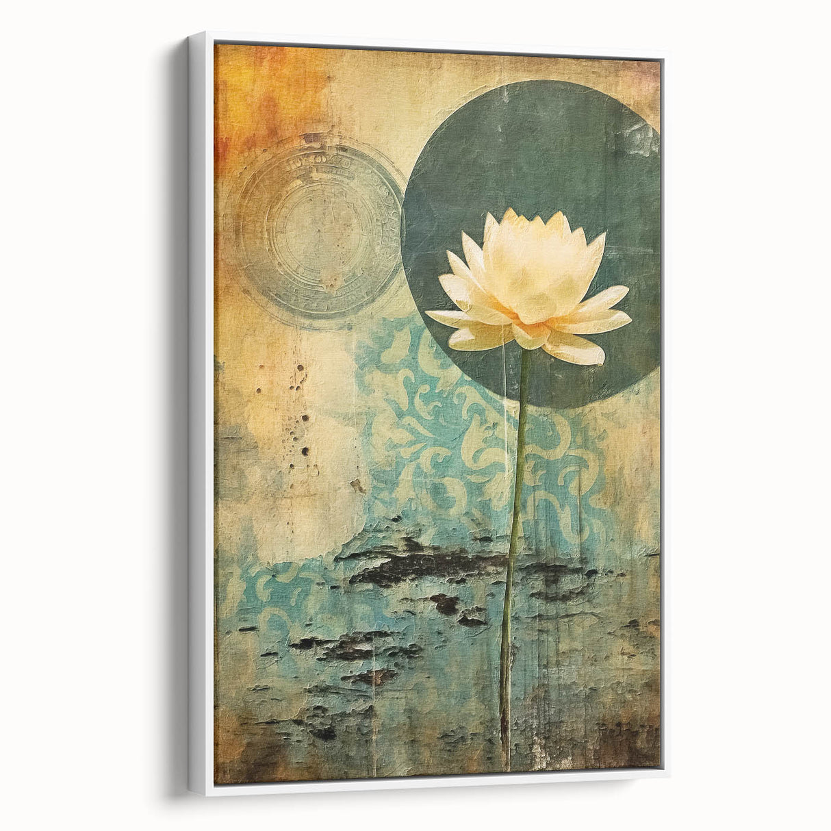 Framed canvas wall art featuring an abstract floral design in soft pastel colors, displayed from a side view against a neutral background, perfect for modern home decor.