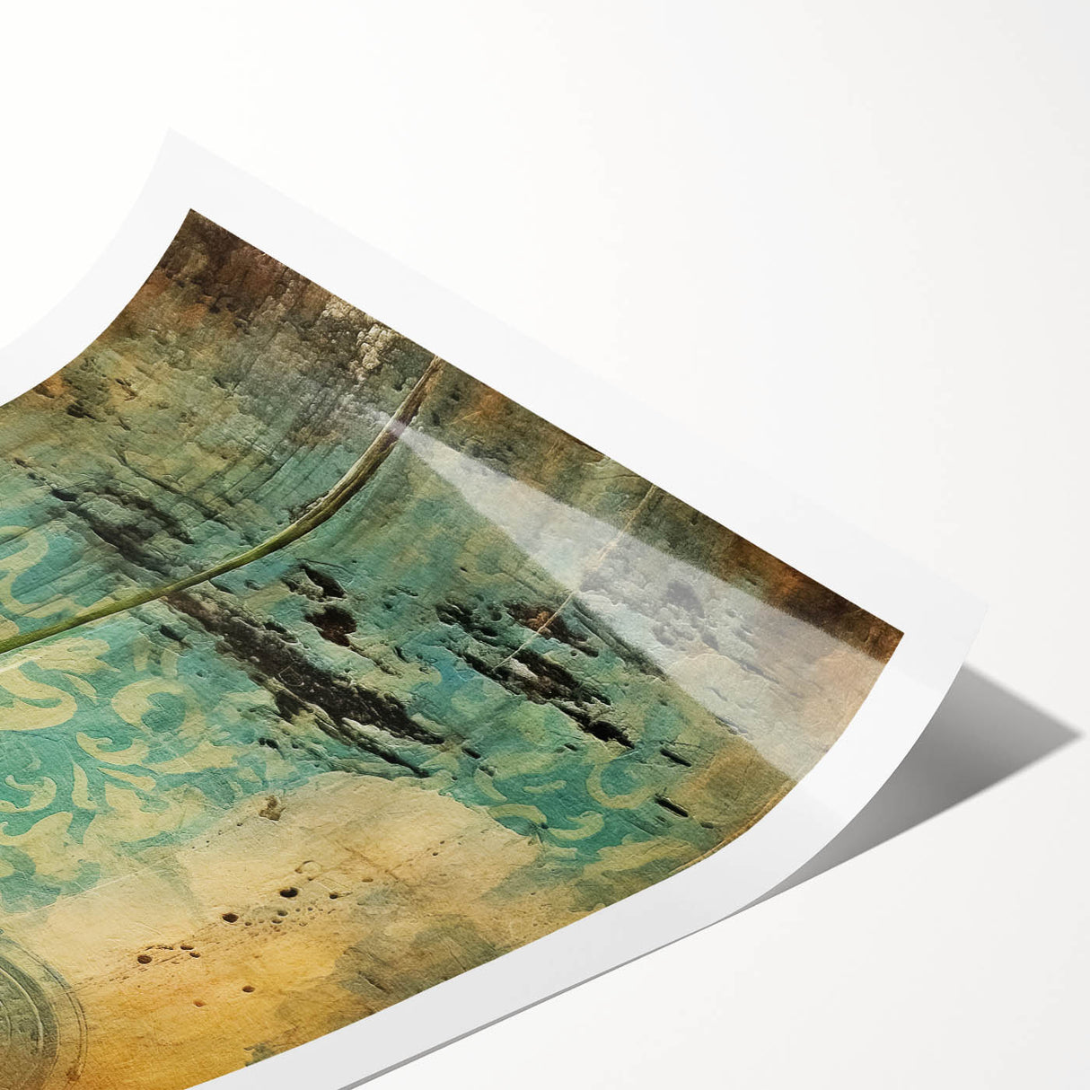 Abstract floral wall art print showcasing vibrant colors and intricate patterns, rolled and ready for display, ideal for modern home decor and artistic flair.