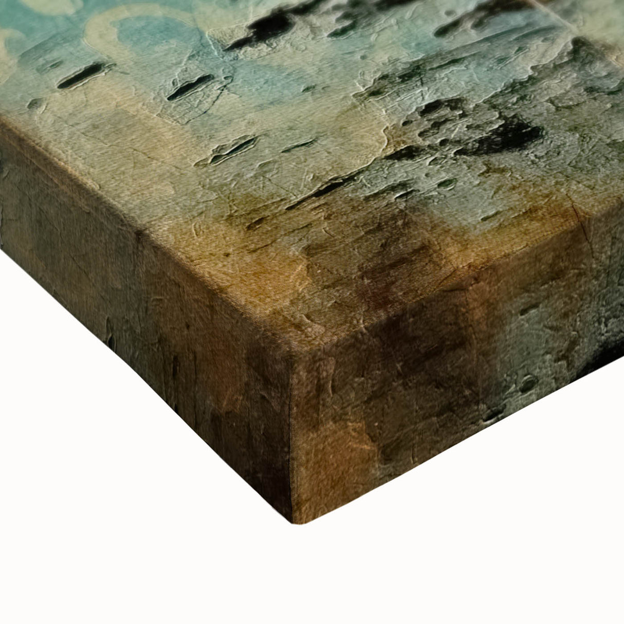 Close-up view of vibrant abstract floral wall art on stretched canvas, showcasing intricate details and rich colors against a neutral background, perfect for home decor enhancement.