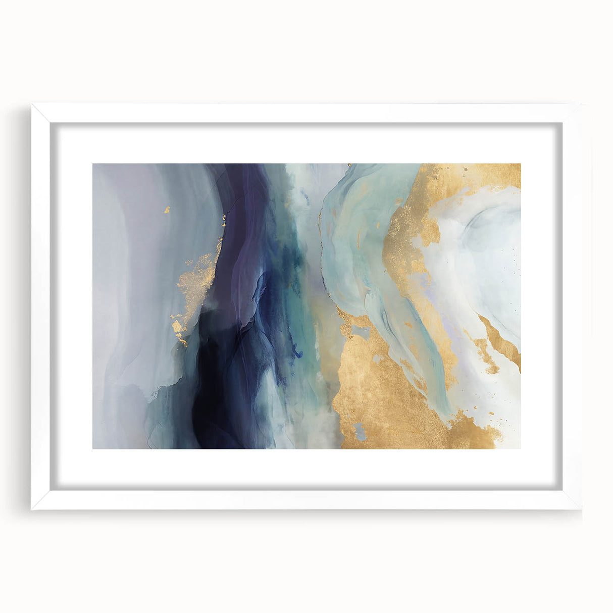 Abstract strokes wall art in a white frame with a mat, showcasing vibrant colors and dynamic brushwork, ideal for modern home decor and artistic enhancement.