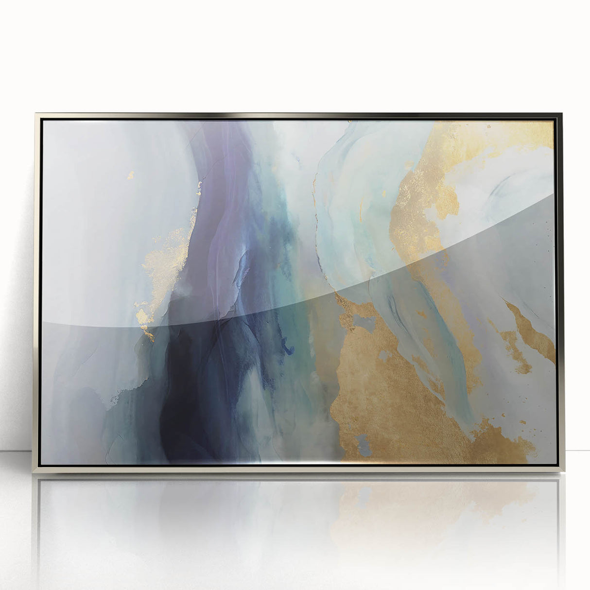 Framed abstract wall art featuring bold silver strokes on a textured background, ideal for modern home decor. Enhances any living space with elegance.