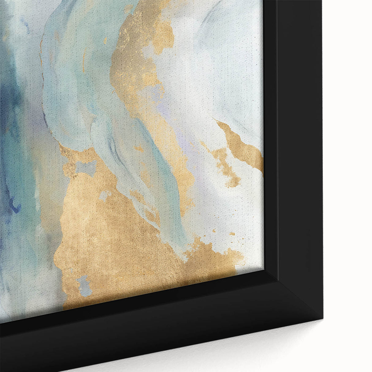 Abstract wall art featuring vibrant strokes in shades of blue, orange, and yellow, elegantly framed for a modern decor aesthetic. Perfect for enhancing living spaces.