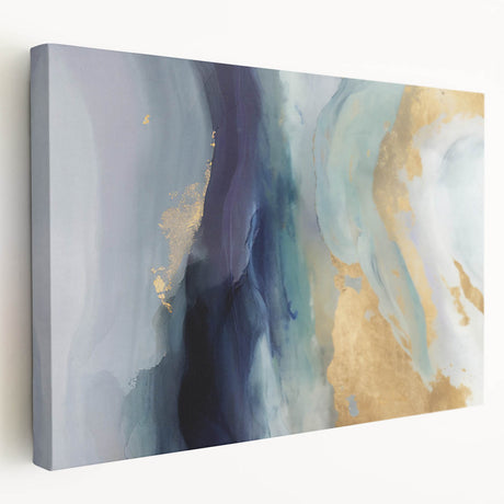 Abstract strokes wall art on a stretched canvas, showcasing vibrant colors and fluid designs, perfect for modern home decor, side view highlighting depth.