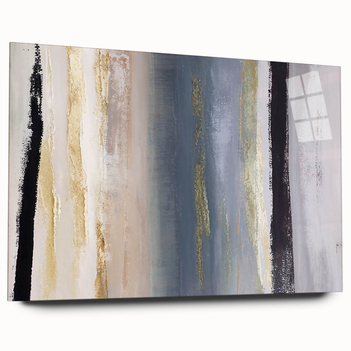 Abstract strokes wall art design displayed in acrylic glass, showcasing vibrant colors and fluid patterns, ideal for modern home decor. Perfect for adding a contemporary touch to any space.
