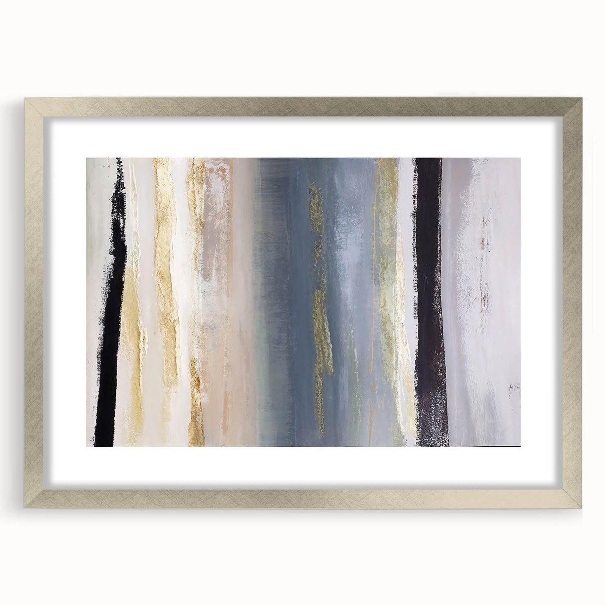 Abstract strokes wall art framed in silver, showcasing vibrant colors and dynamic patterns, ideal for modern home decor. Perfect for enhancing living spaces.