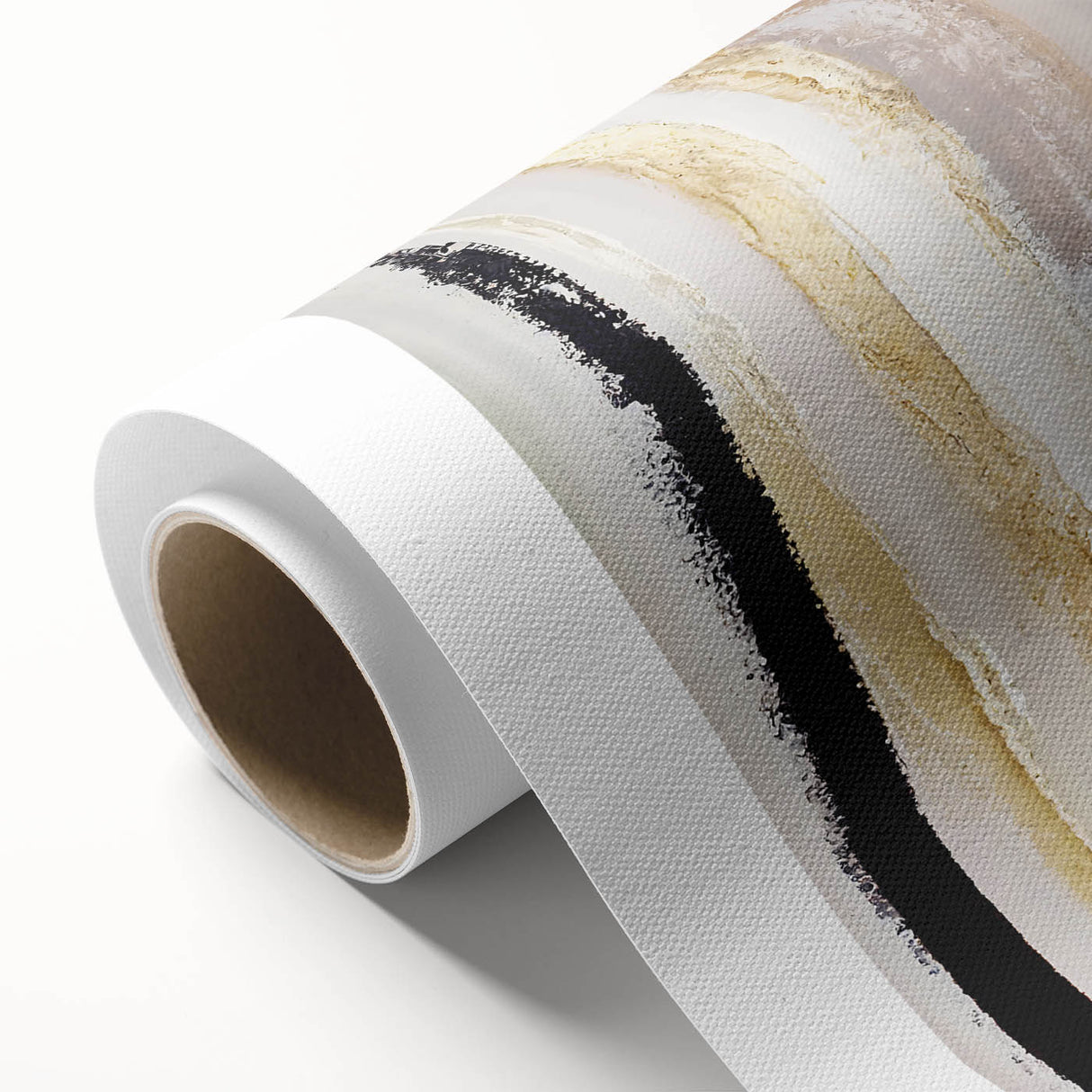 Abstract strokes wall art on rolled canvas, showcasing vibrant blue, orange, and yellow hues, perfect for modern home decor or office spaces, packaged securely for delivery.