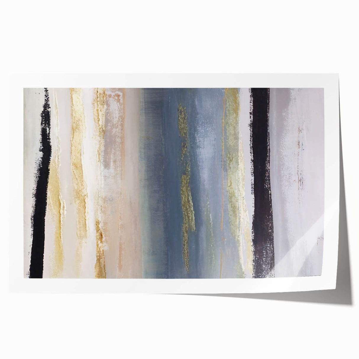 Abstract wall art print featuring vibrant multicolored strokes on a textured background, ideal for modern home decor. Rolled and ready for framing, showcasing a dynamic interplay of color and form.