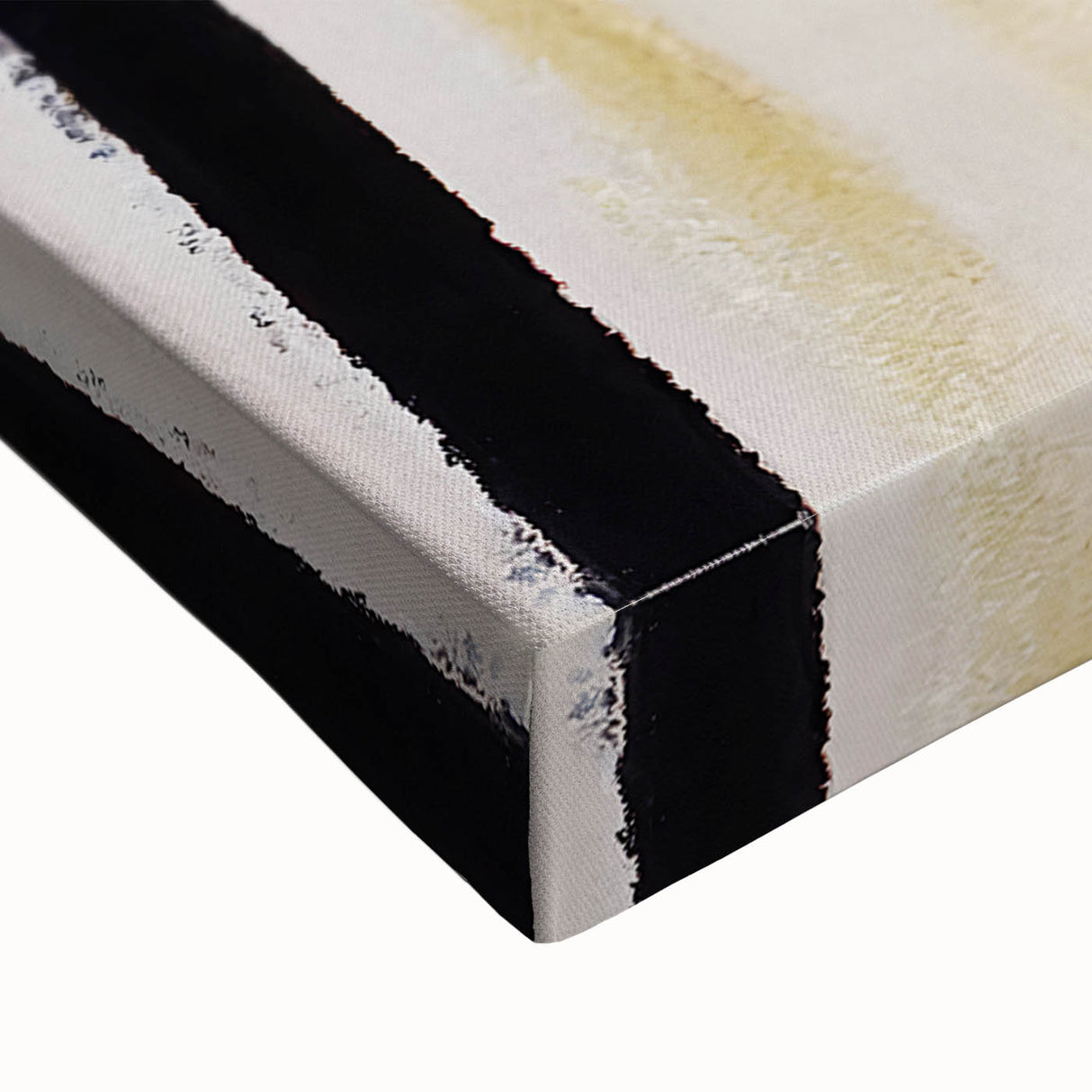 Close-up of a stretched canvas wall art piece showcasing vibrant abstract strokes in shades of blue, pink, and gold, perfect for modern home decor.