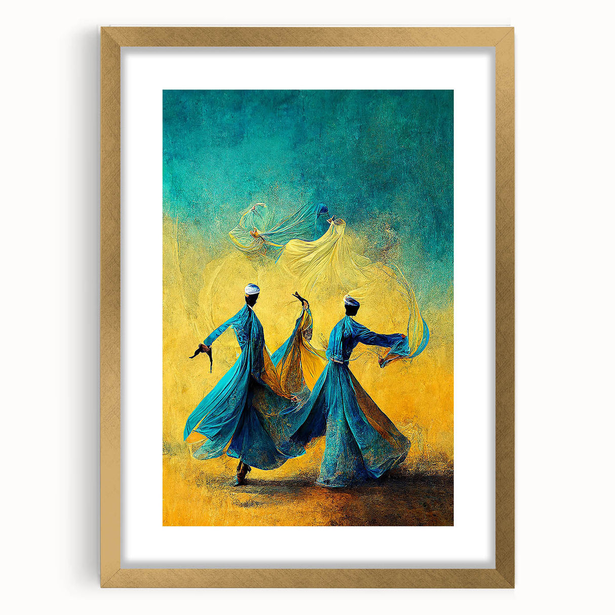 Abstract figurative wall art with a gold frame and mat, showcasing a modern design perfect for contemporary decor. Ideal for adding elegance to any room.