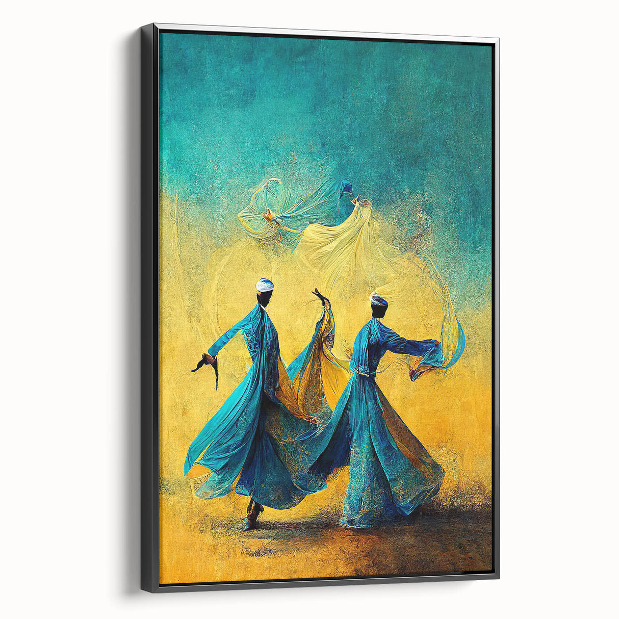 Framed abstract figurative wall art in black, showcasing dynamic shapes and lines, displayed in a stylish setting, perfect for modern home decor.