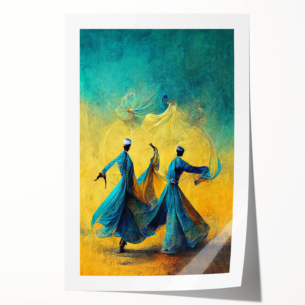 Abstract wall art print featuring vibrant colors and dynamic shapes, showcasing a figurative design ideal for modern home decor. Perfect for adding a contemporary touch to any living space.