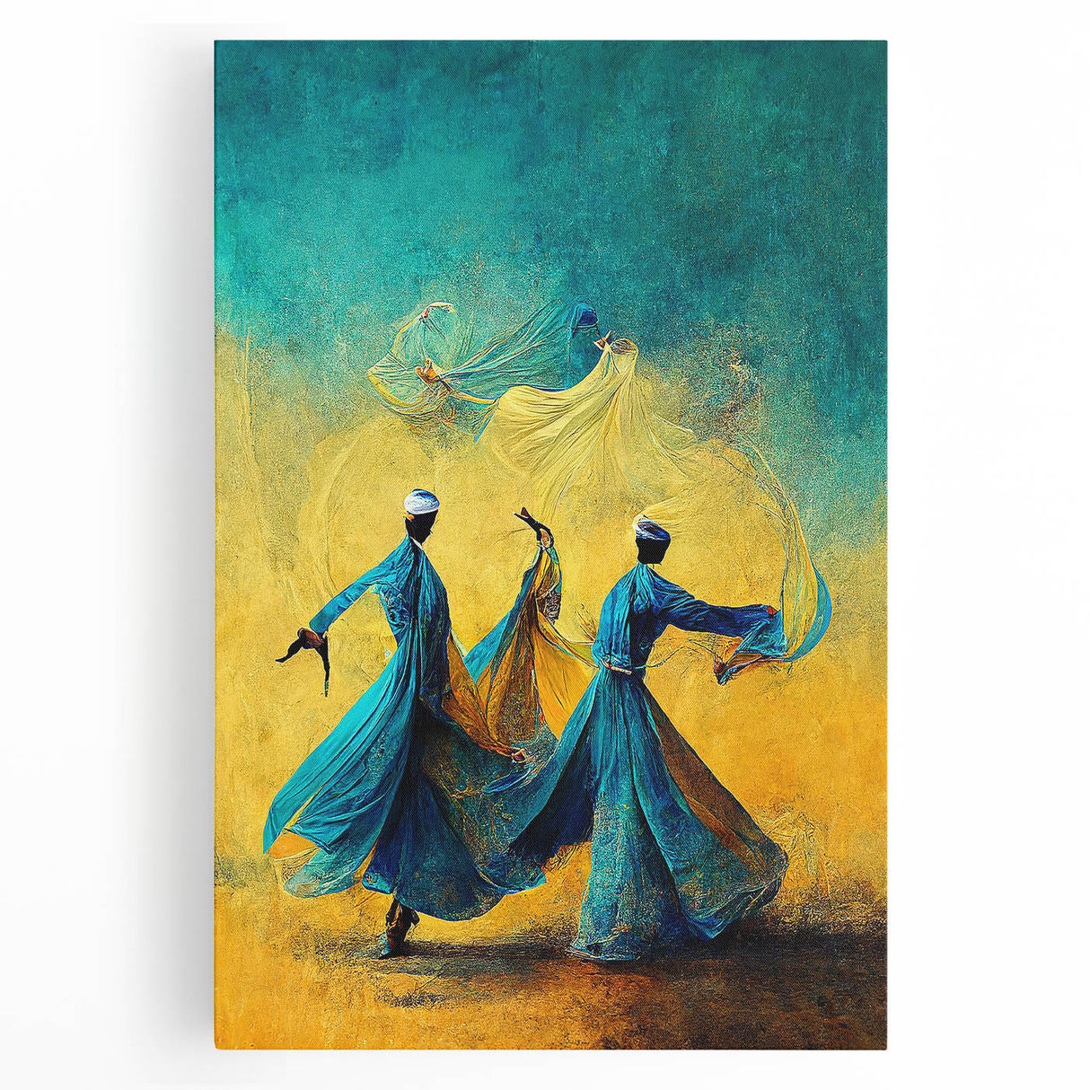 Abstract figurative wall art on stretched canvas showcasing vibrant colors and dynamic shapes, ideal for modern home decor and artistic expression.