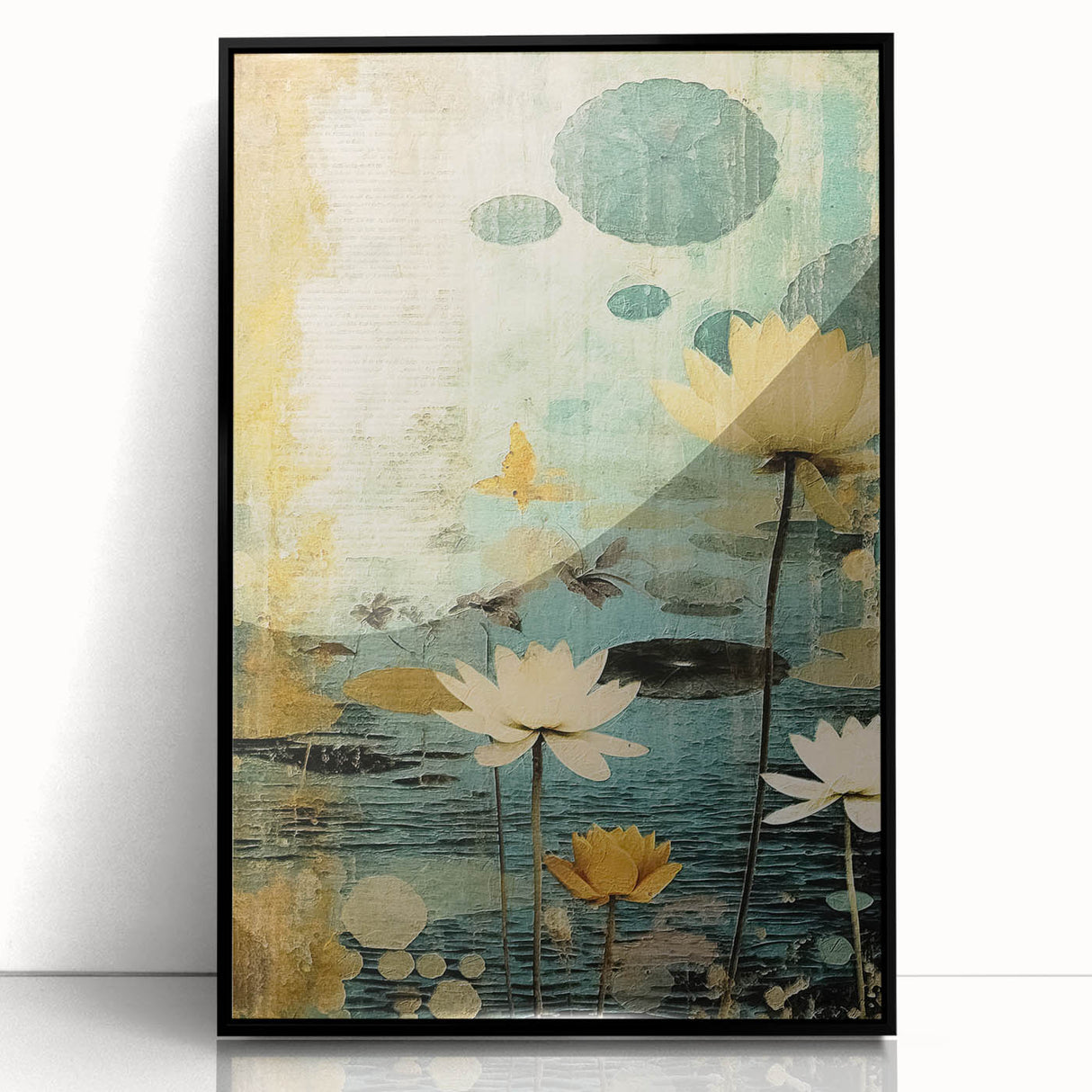 Framed black abstract floral wall art featuring vibrant colors and intricate designs, perfect for modern home decor. This acrylic artwork adds elegance to any room.