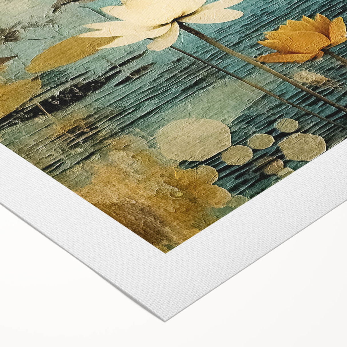 Abstract floral wall art on rolled canvas showcasing vibrant colors and intricate designs, perfect for modern home decor. Packaged securely in a sturdy cardboard tube for safe delivery.