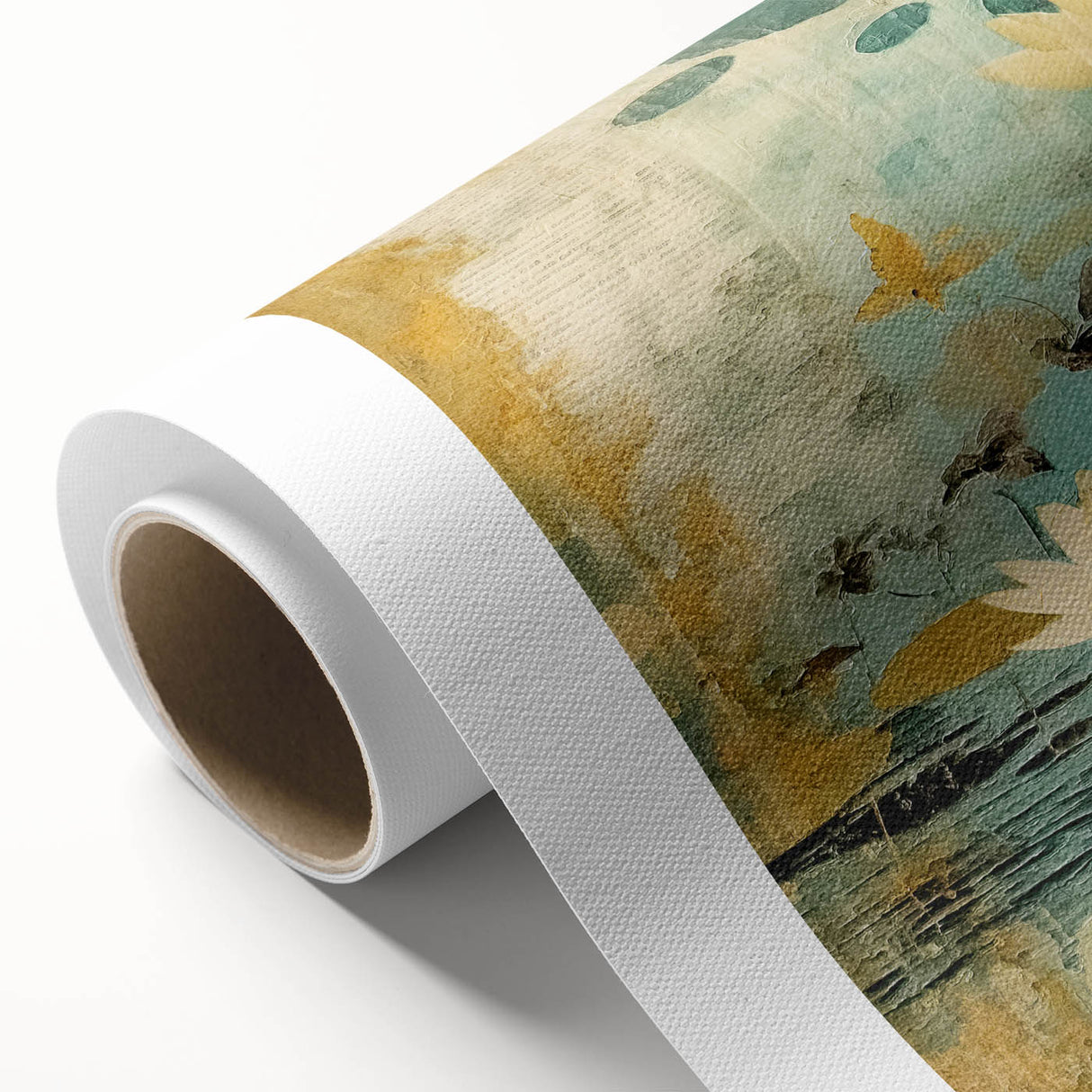 Colorful abstract floral wall art on rolled canvas, showcasing vibrant hues of pink, blue, and yellow, perfect for modern home decor. Ideal for adding a touch of elegance and creativity to any space.