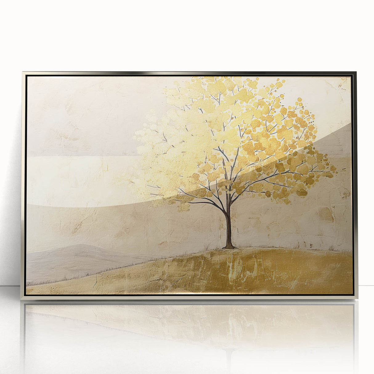 Framed acrylic wall art depicting an abstract landscape in shades of blue and silver, adding a modern touch to home decor. Perfect for contemporary aesthetics.