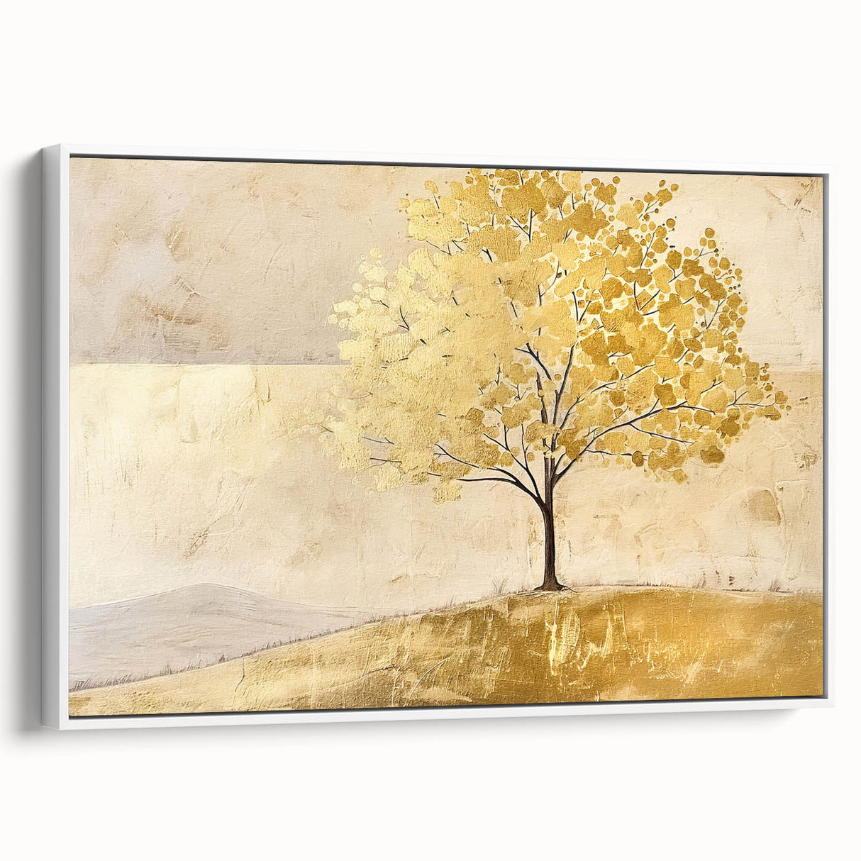 Framed abstract landscape wall art in a white frame, showcasing vibrant colors and dynamic shapes, perfect for modern home decor. Ideal for enhancing artistic ambiance.
