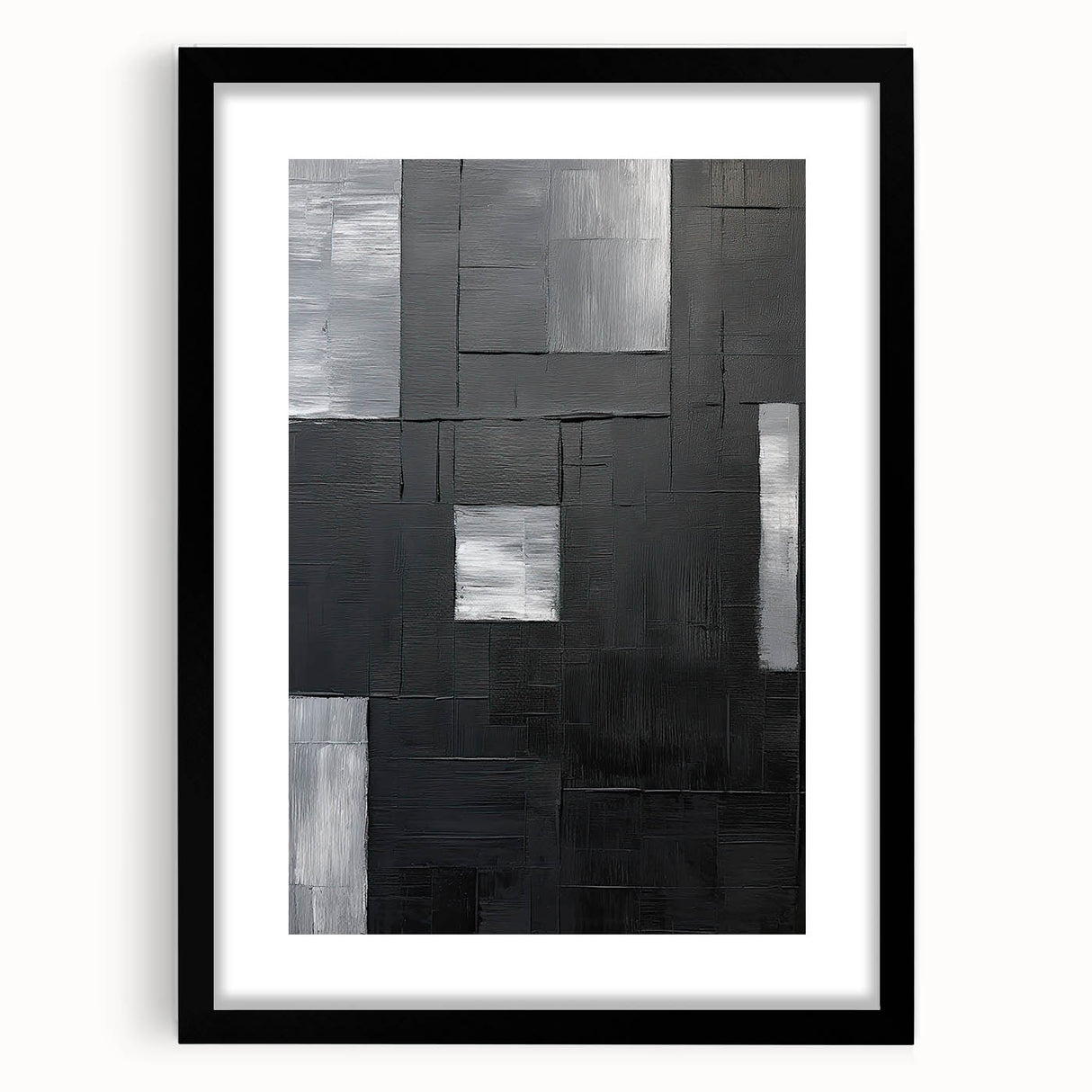 Framed Dining Room Prints - Black & Silver Textured Abstract Art