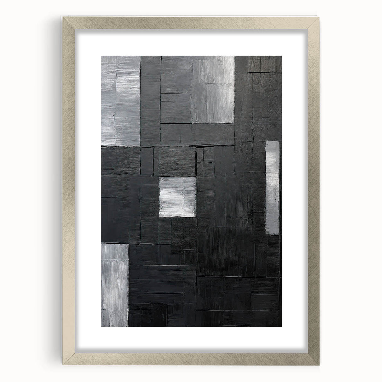 Framed Dining Room Prints - Black & Silver Textured Abstract Art
