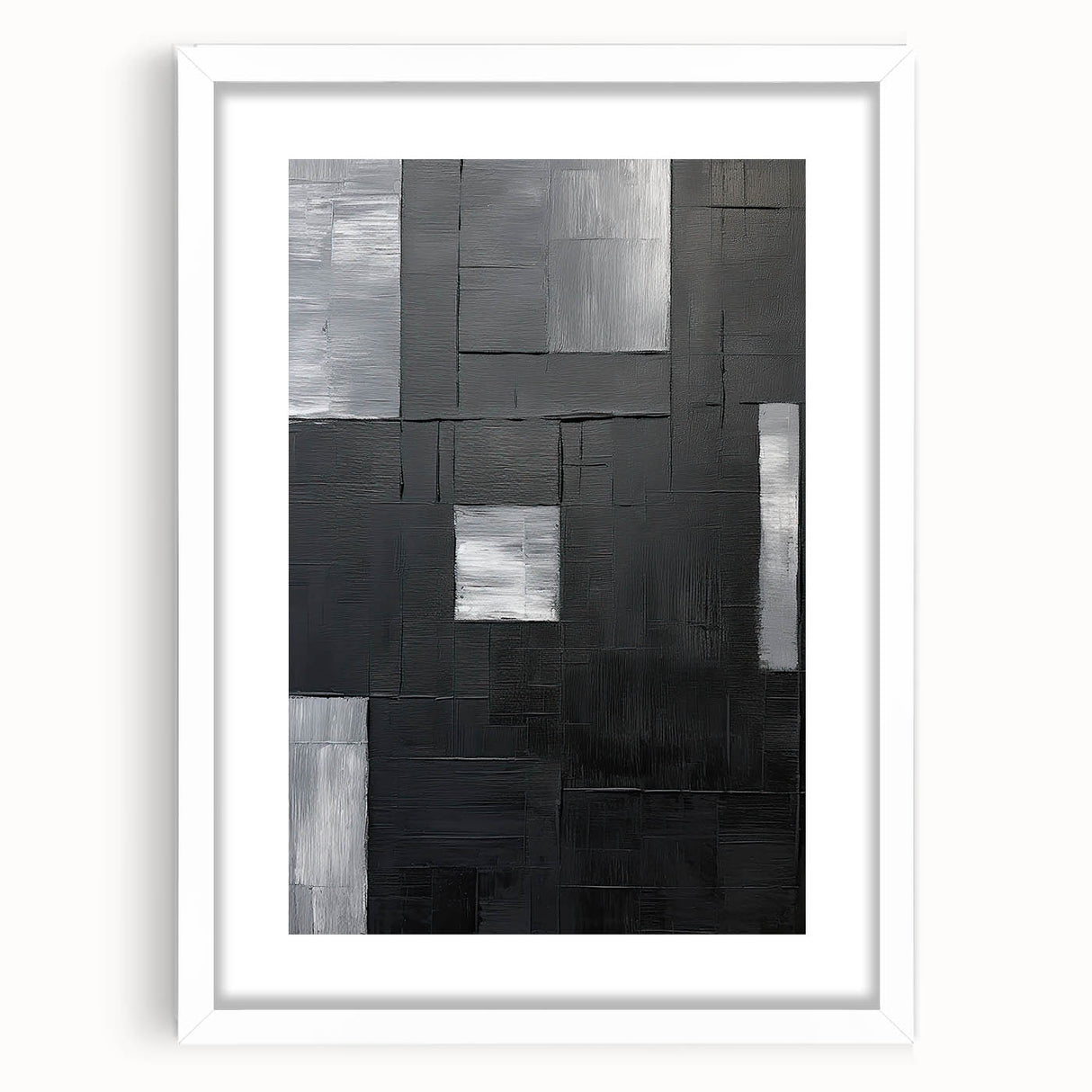Framed Dining Room Prints - Black & Silver Textured Abstract Art