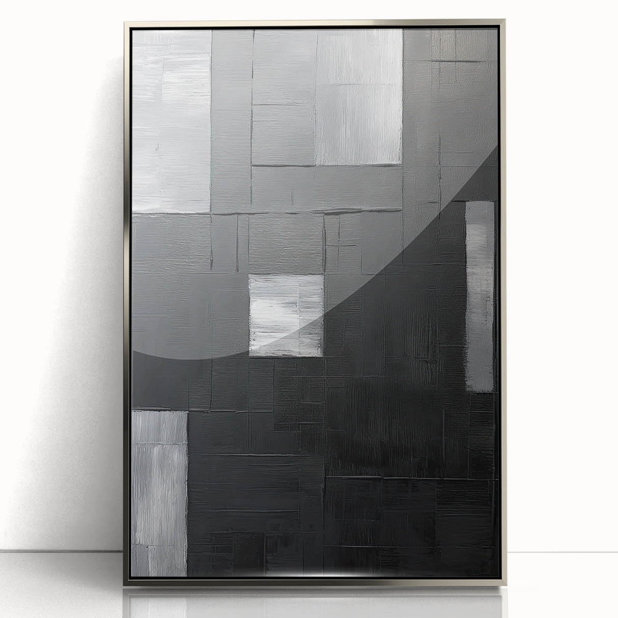 Framed Dining Room Prints - Black & Silver Textured Abstract Art