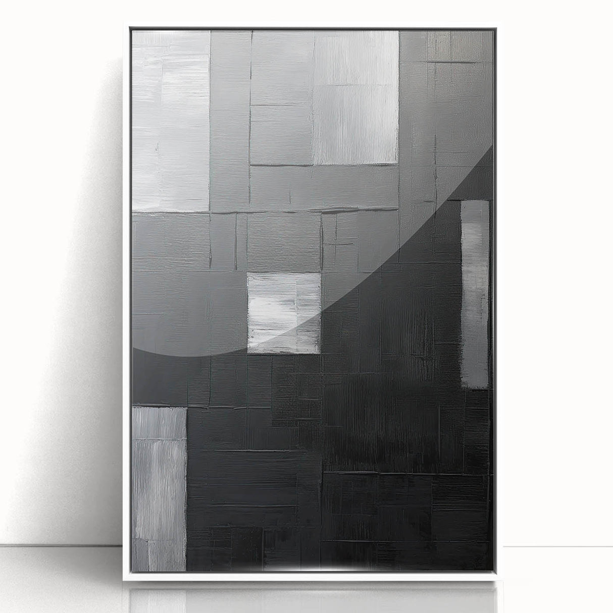 Framed Dining Room Prints - Black & Silver Textured Abstract Art