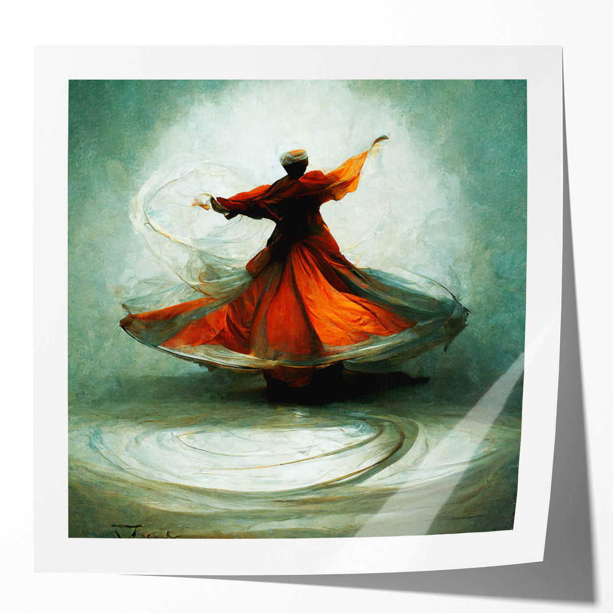 Abstract figurative wall art print showcasing bold colors and dynamic shapes, perfect for modern home decor, presented in a glossy finish for vibrant impact.