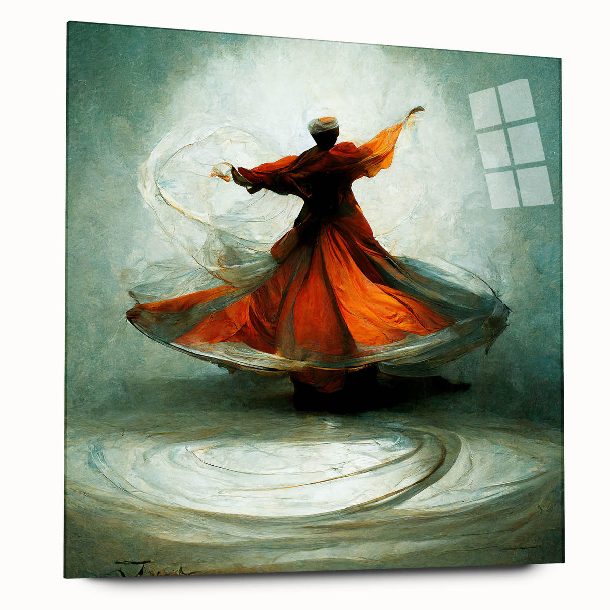 Abstract figurative wall art displayed in an acrylic glass frame, showcasing vibrant colors and intricate designs, perfect for modern interior decor.