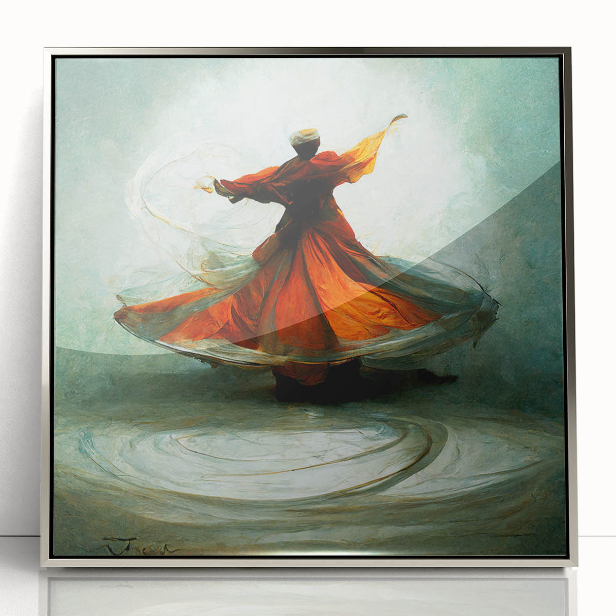 Framed abstract figurative wall art showcasing dynamic shapes and silver accents, enhancing modern decor. Ideal for contemporary living spaces or office settings.