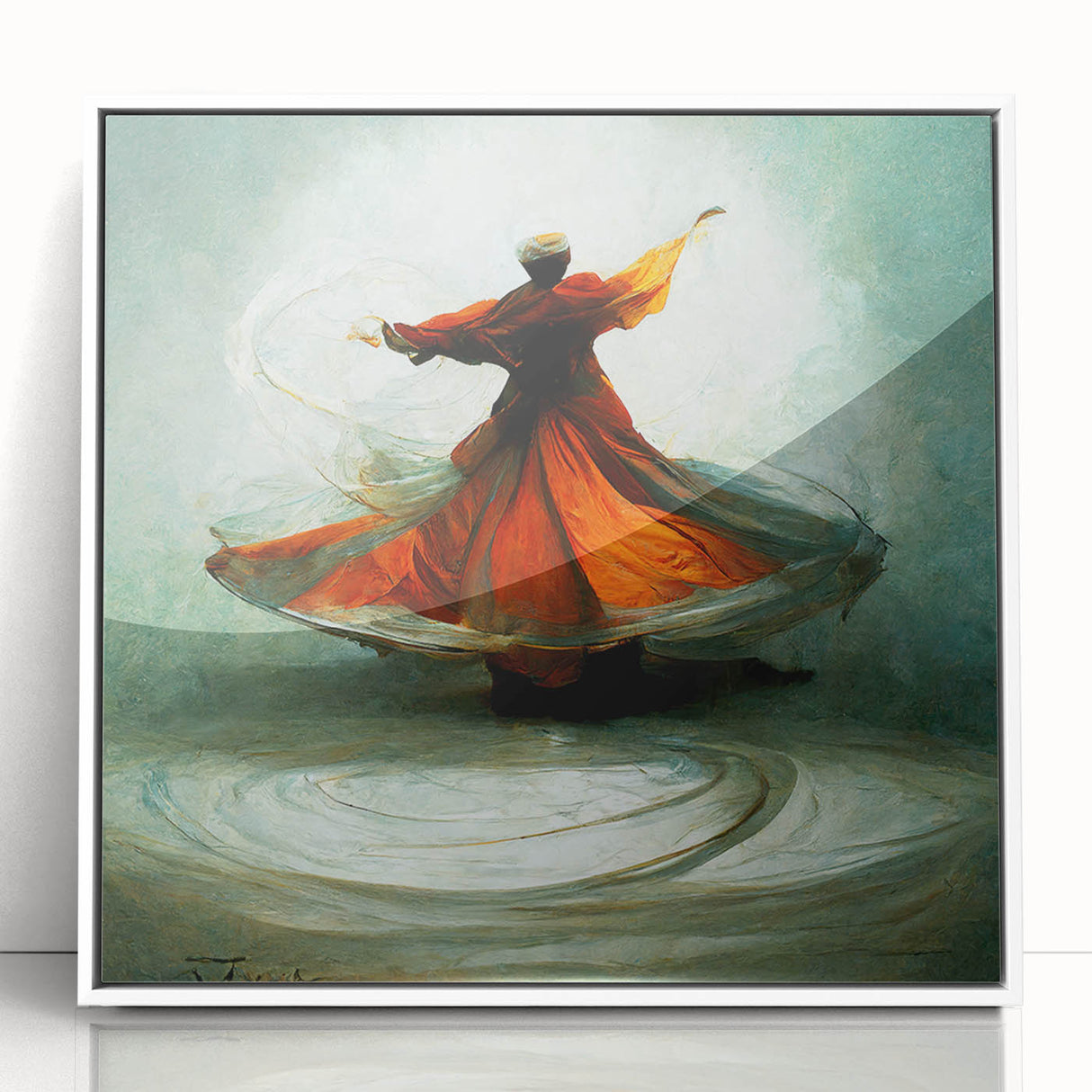 Framed abstract figurative wall art in acrylic with a white front view, showcasing vibrant colors and modern design, perfect for contemporary home decor.