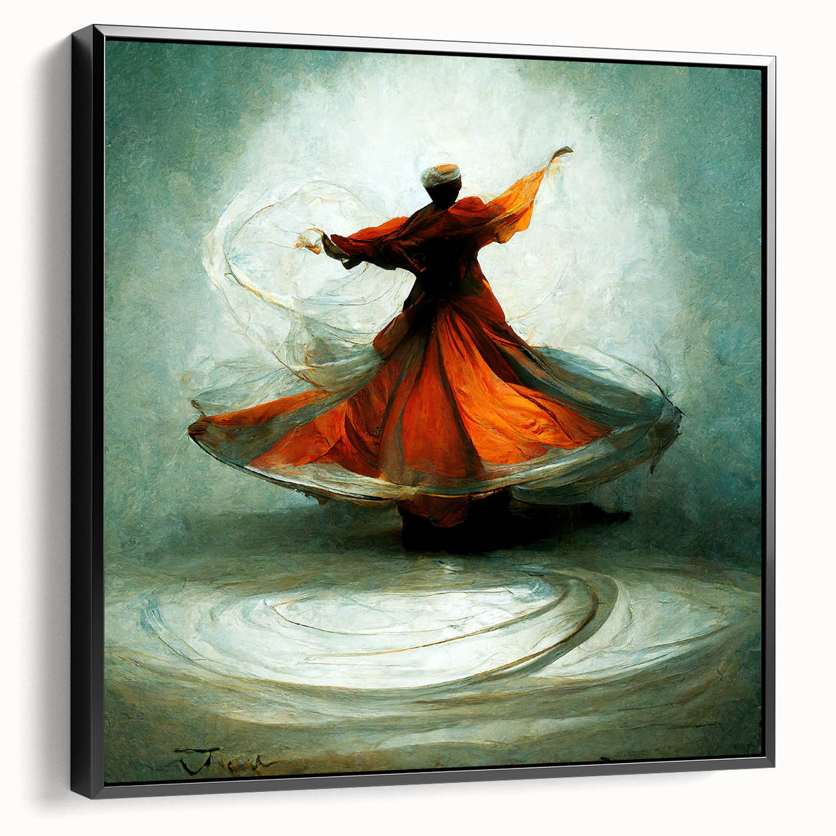 Framed abstract figurative wall art featuring a dynamic black design, showcased from a side view, highlighting its textured surface and modern aesthetic. Perfect for contemporary decor.