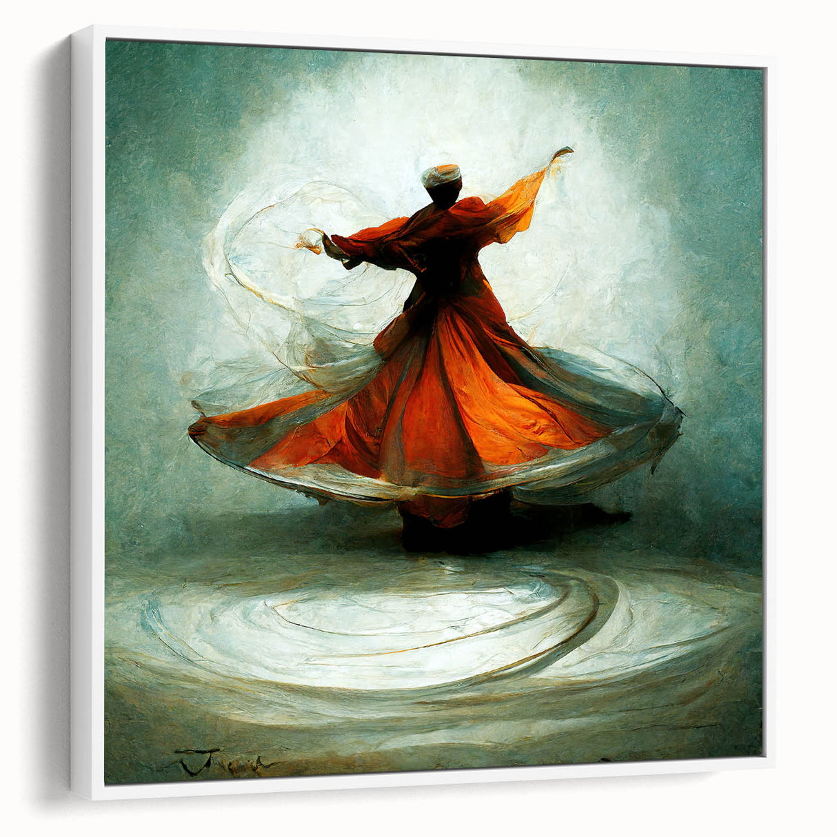 Abstract figurative wall art displayed in a stylish white frame, showcasing vibrant colors and dynamic shapes, perfect for modern home decor enhancement.