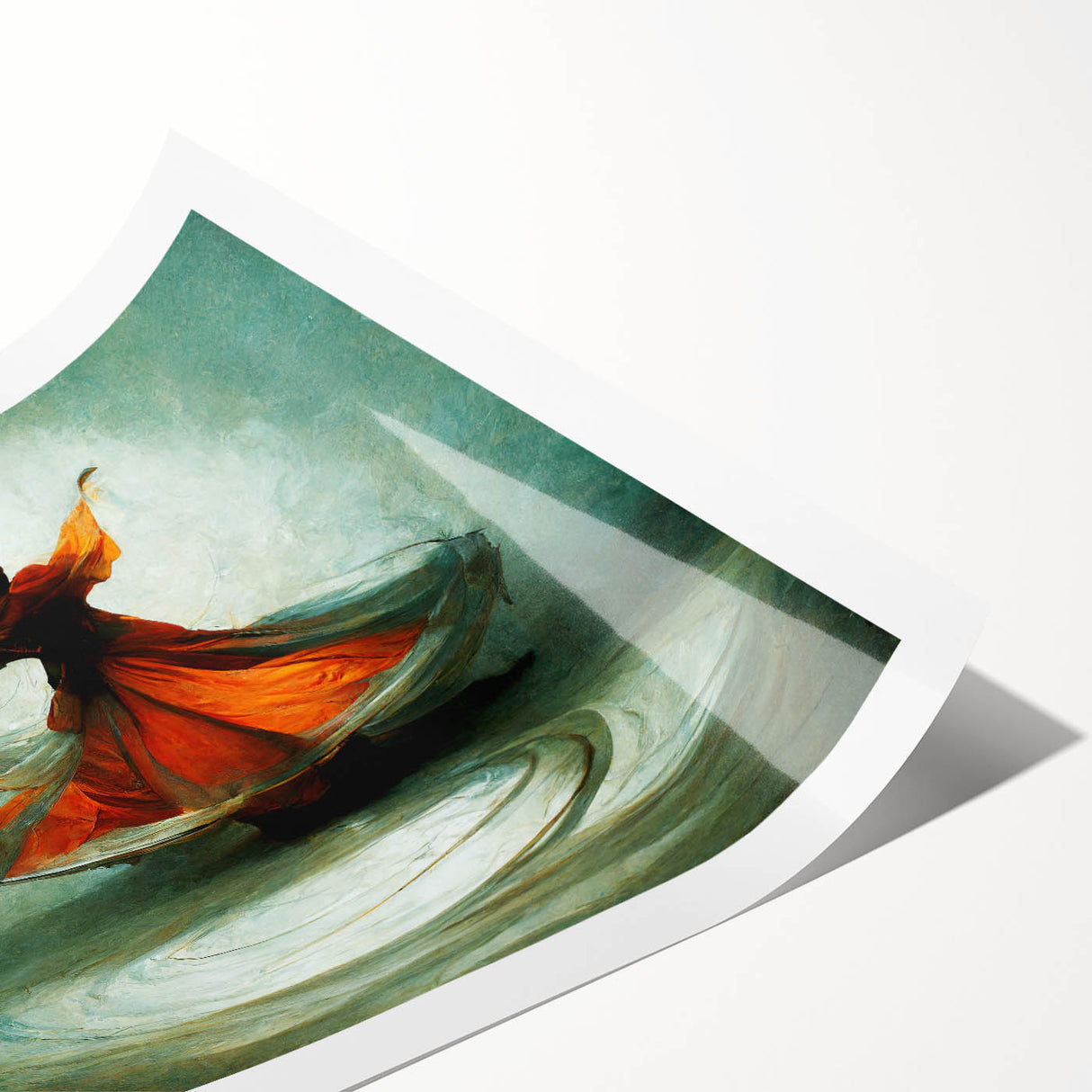 Abstract figurative wall art print showcasing vibrant colors and dynamic shapes, rolled and ready for display. Perfect for modern interior decor.