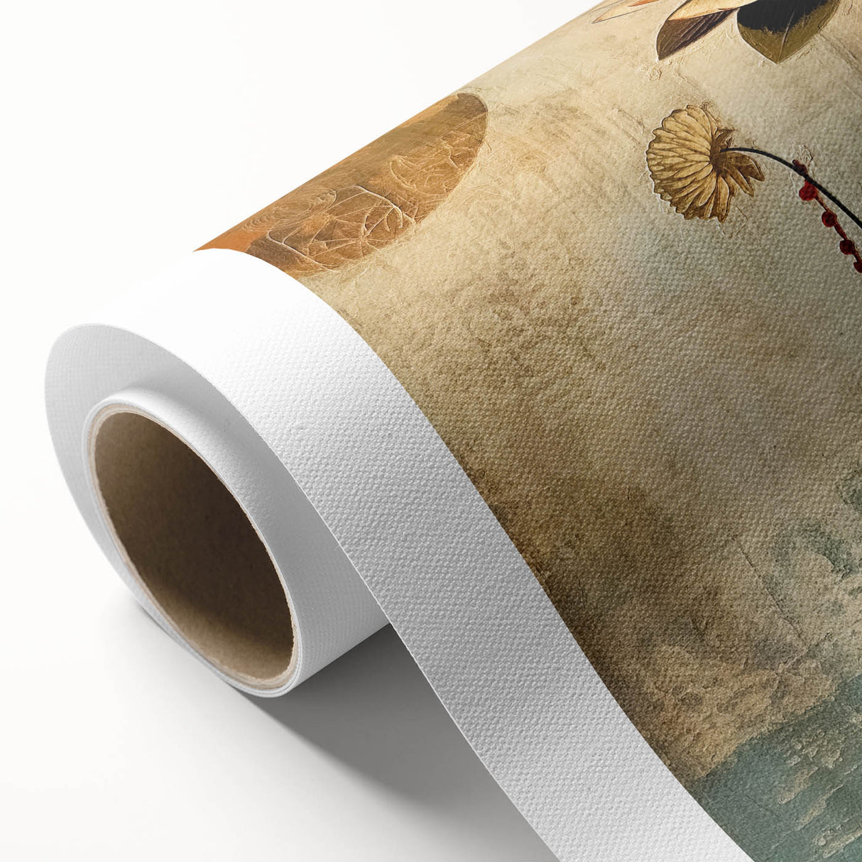 Abstract floral wall art on rolled canvas, showcasing vibrant colors and intricate designs, ideal for modern home decor. Packaged securely in a tube for protection.