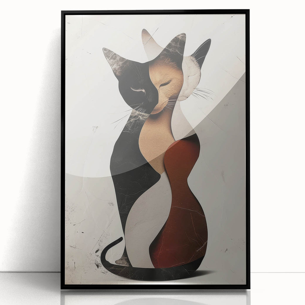 Abstract Cat Bedroom Wall Art - Black and Brown Canvas Print