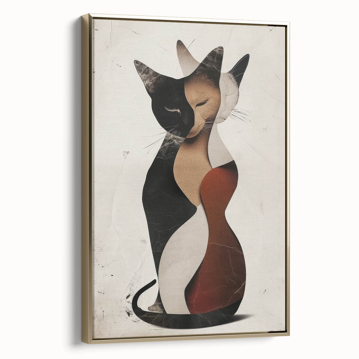 Abstract Cat Bedroom Wall Art - Black and Brown Canvas Print