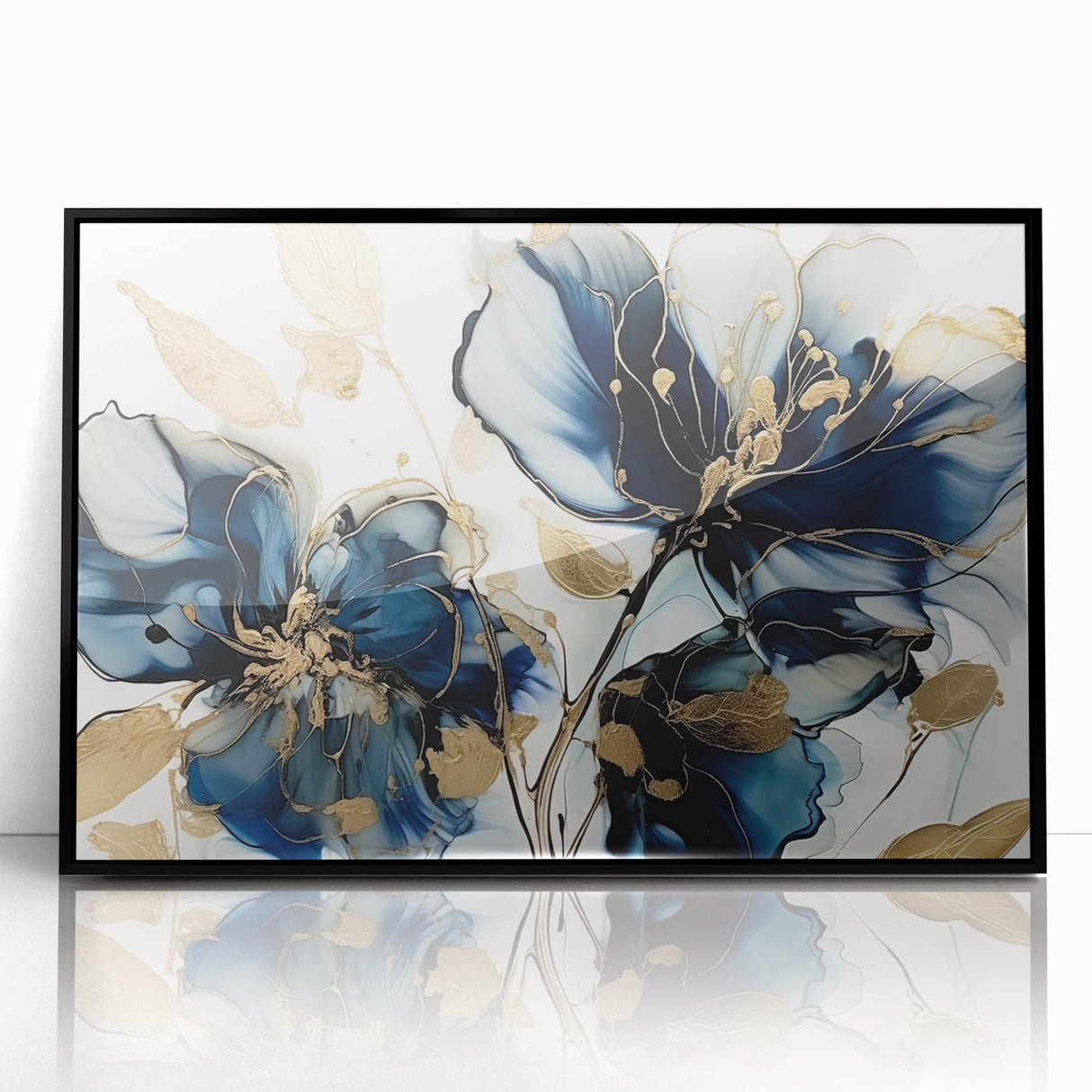 Framed abstract floral wall art with vibrant colors in a black frame, showcasing a modern design perfect for home decor. Ideal for adding a touch of elegance to any living space.