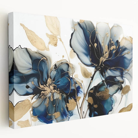 Stretched canvas showcasing an abstract floral design in vibrant colors, elegantly framed for wall display, enhancing modern home decor aesthetics.