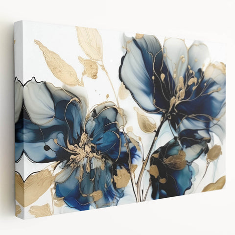 Stretched canvas showcasing an abstract floral design in vibrant colors, elegantly framed for wall display, enhancing modern home decor aesthetics.