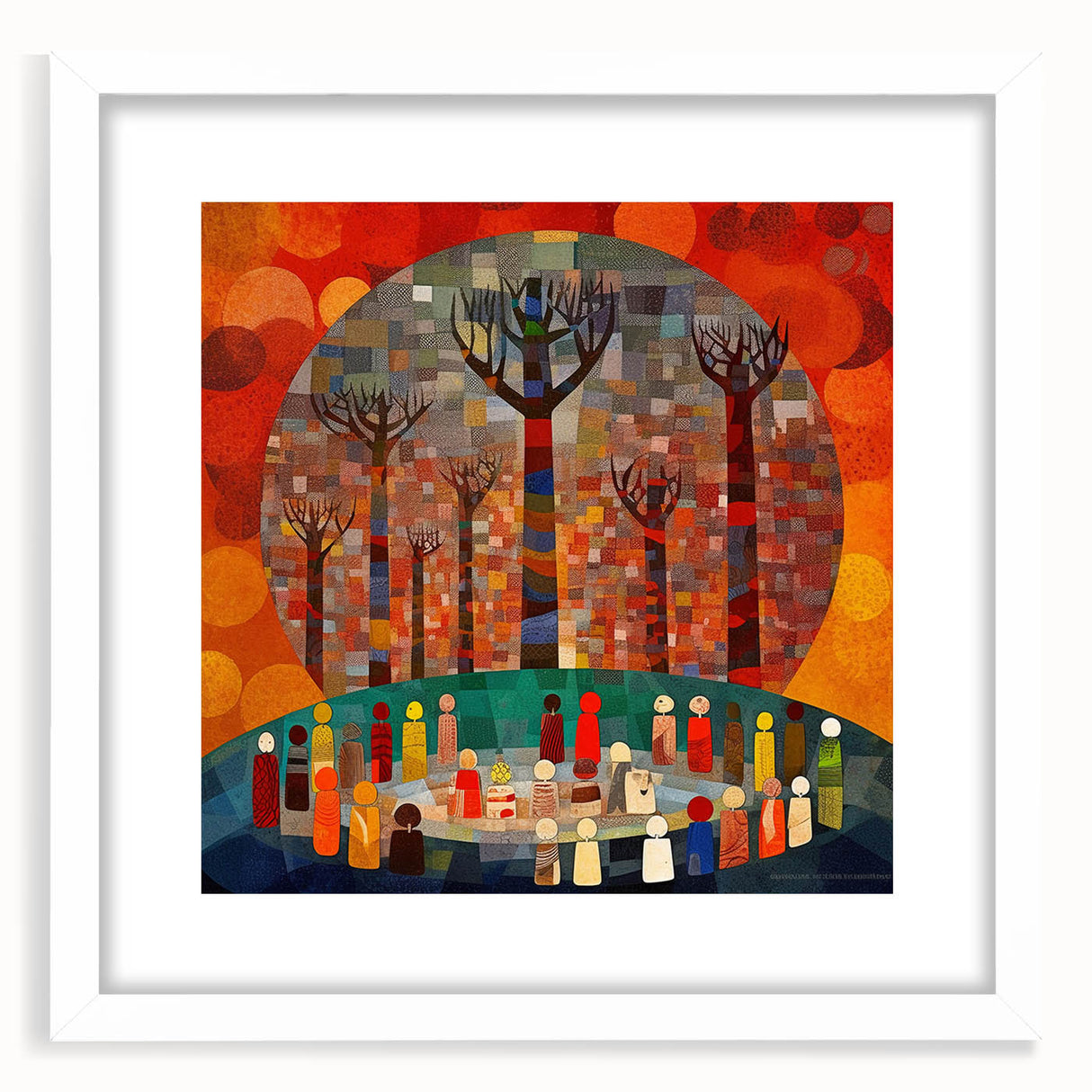 Abstract strokes wall art in a white frame with a mat, showcasing vibrant colors and dynamic patterns, perfect for modern home décor, enhancing artistic ambiance.