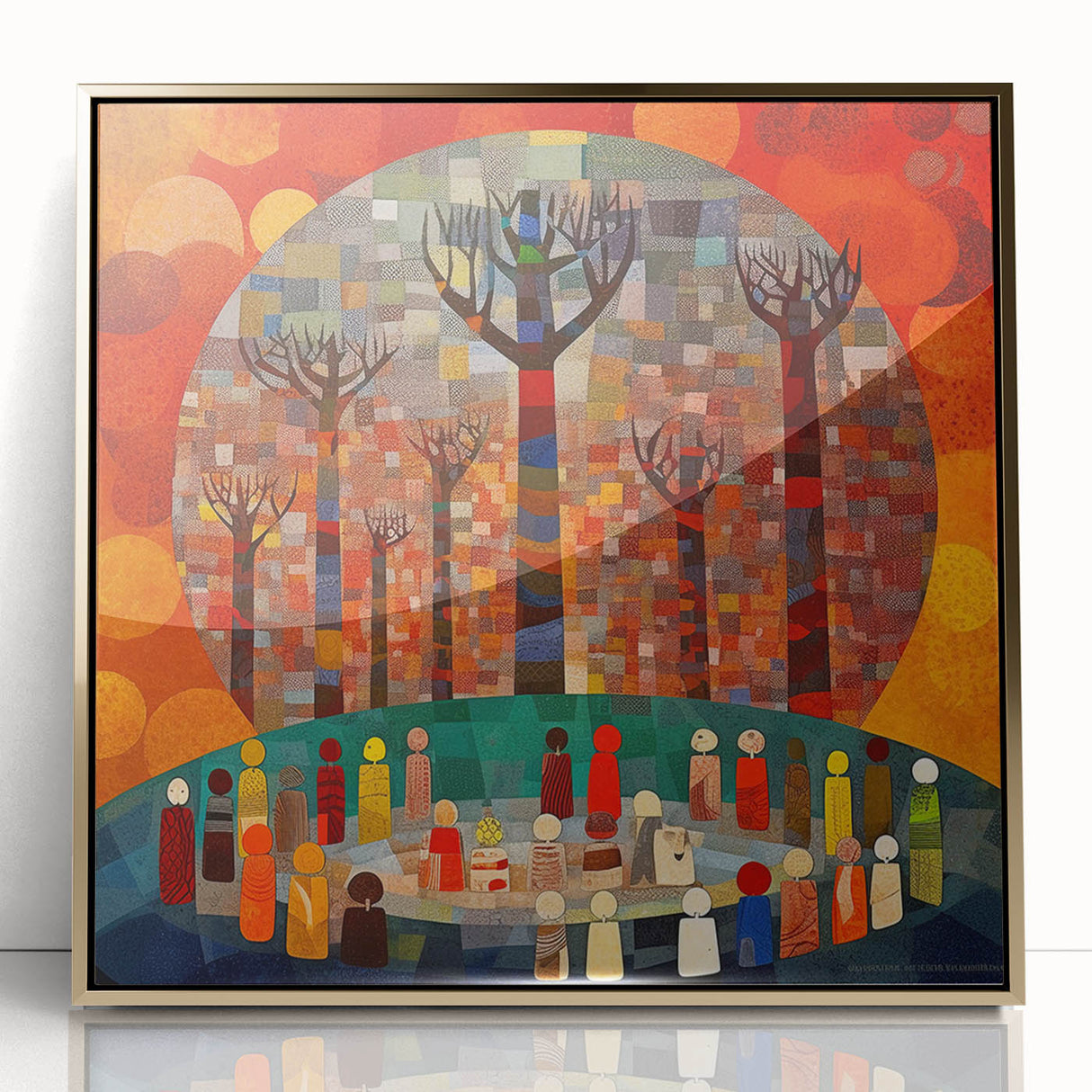 Framed abstract wall art showcasing vibrant gold strokes on a sleek acrylic surface, ideal for modern home decor, enhancing any living space with elegance.