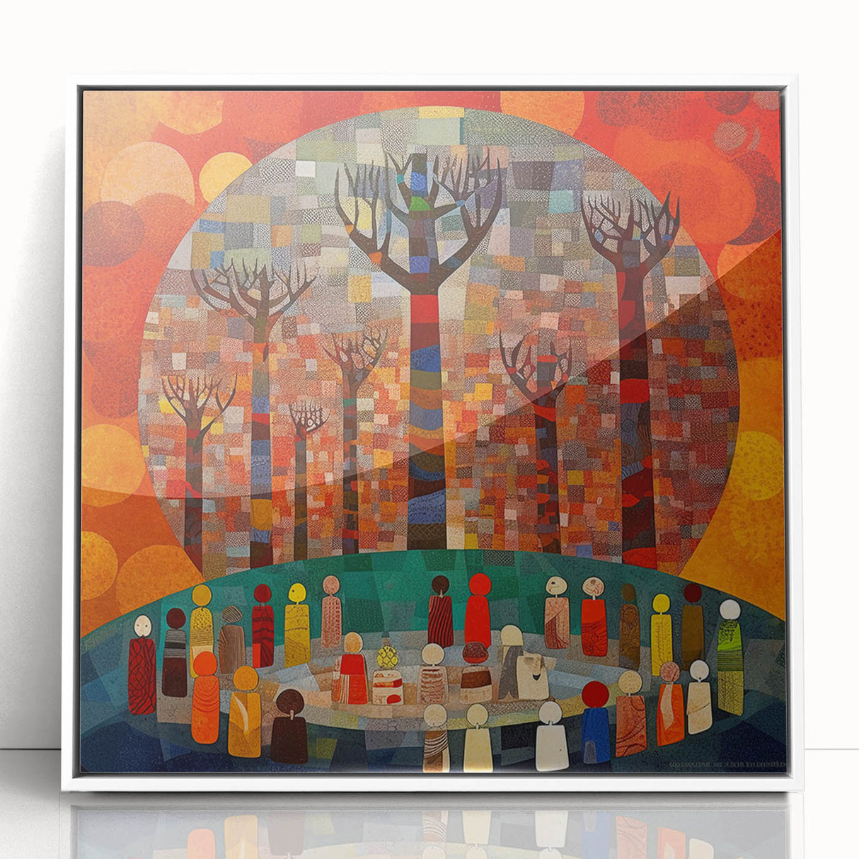 Framed abstract strokes wall art in a sleek white frame, showcasing vibrant colors and dynamic patterns, perfect for modern home decor or office aesthetics.