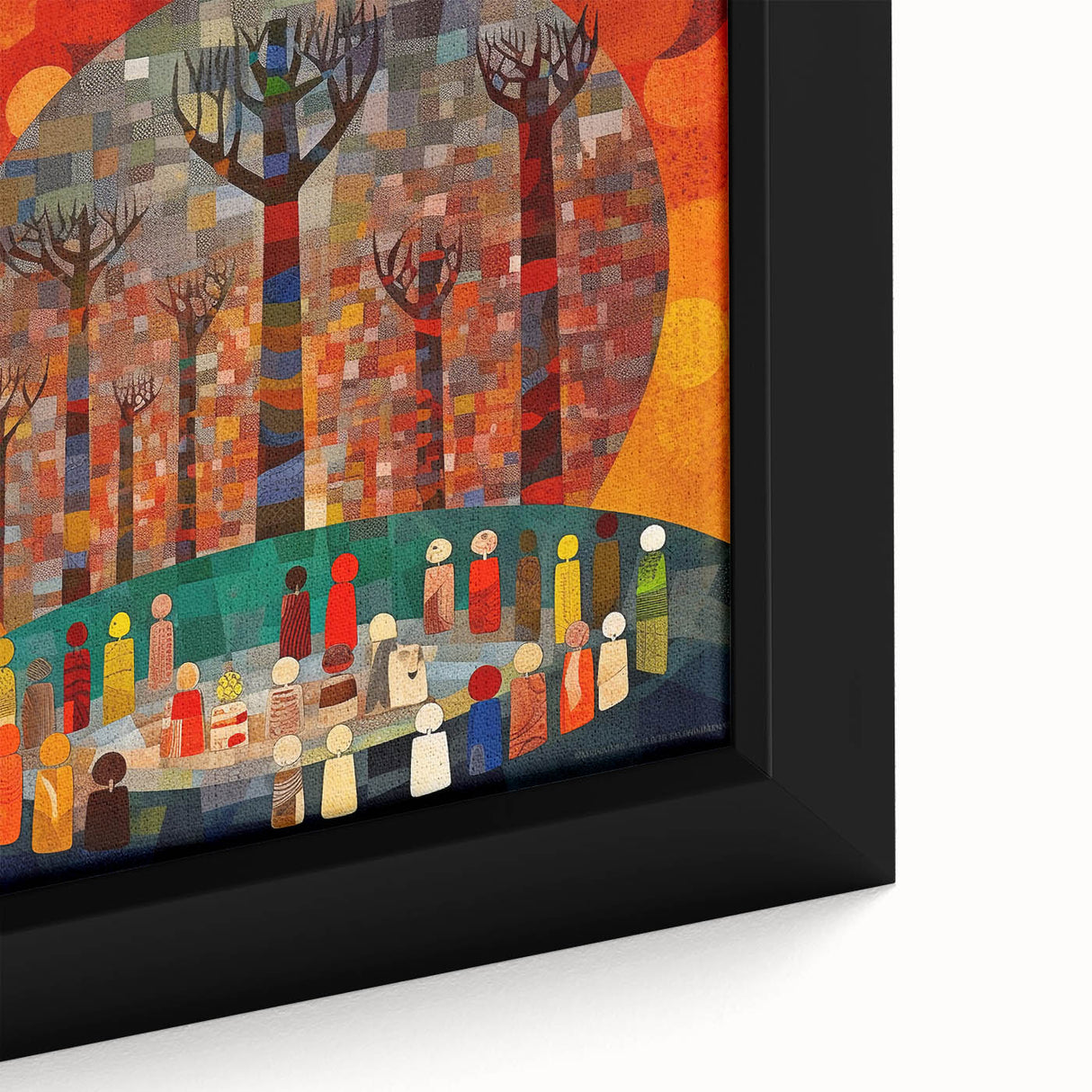 Close-up of framed abstract strokes wall art in vibrant colors, showcasing intricate brushwork and textures, ideal for modern home decor. Perfect for adding a contemporary touch to any living space.