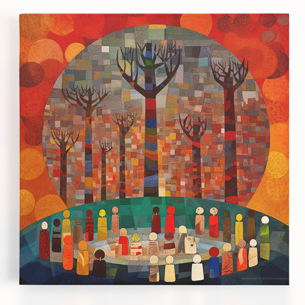 Abstract wall art featuring vibrant strokes in various hues of blue, yellow, and pink, printed on stretched canvas, perfect for modern home decor.