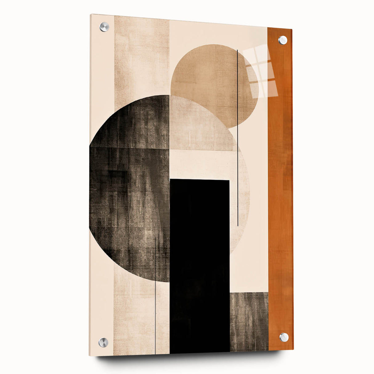 Modern Dining Room Wall Art - Geometric Black Beige & Orange Print